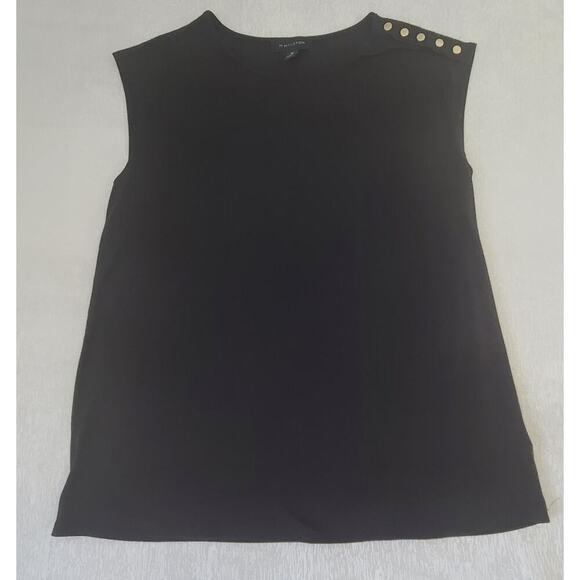 H Halston women's black Sleeveless top gold button detail Size Medium office - Picture 4 of 9